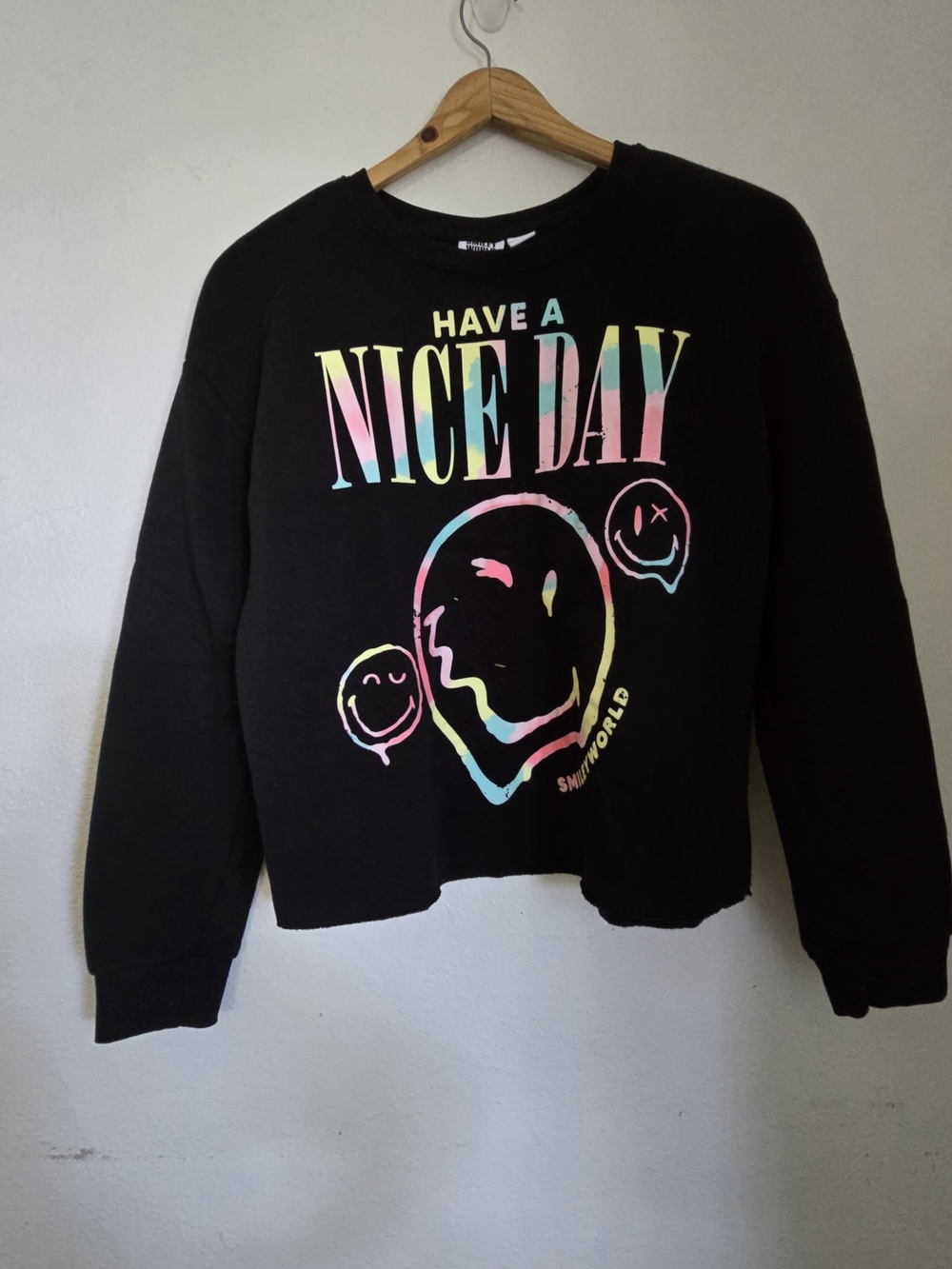 Have A Nice Day Black Kids Sweatshirt with Pastel Graphic